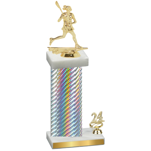 Accented Single Silver Carbon Fiber Year Lacrosse Trophy