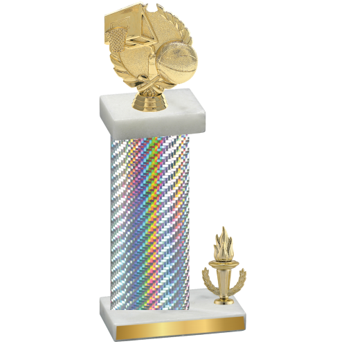 Accented Single Silver Carbon Fiber Victory Basketball Trophy