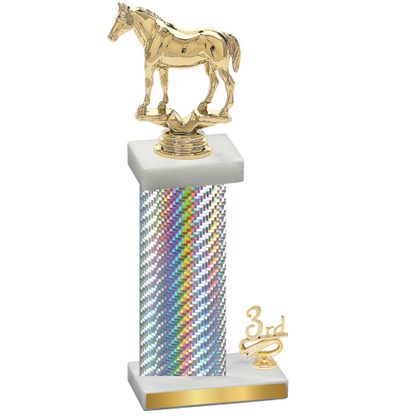 Accented Single Silver Carbon Fiber Third Place Horses Trophy