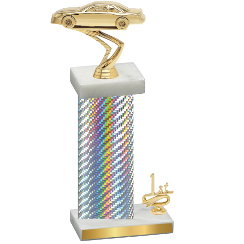 Accented Single Silver Carbon Fiber First Place Cars Trophy