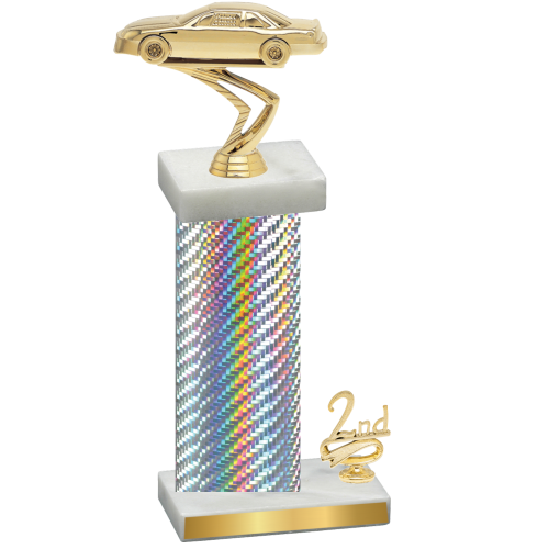 Accented Single Silver Carbon Fiber Second Place Cars Trophy