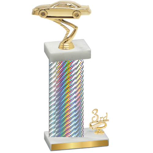 Accented Single Silver Carbon Fiber Third Place Cars Trophy