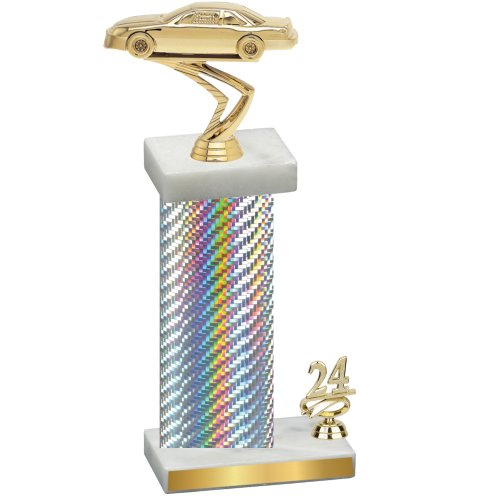 Accented Single Silver Carbon Fiber Year Cars Trophy