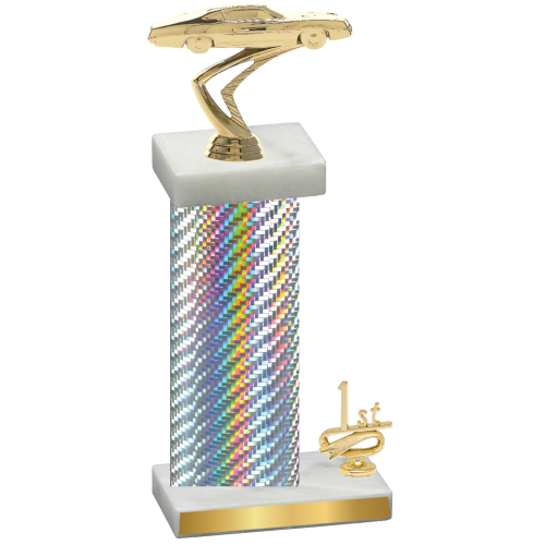 Accented Single Silver Carbon Fiber First Place Cars Trophy