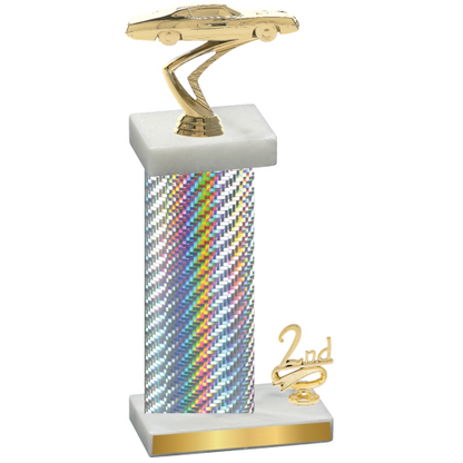 Accented Single Silver Carbon Fiber Second Place Cars Trophy
