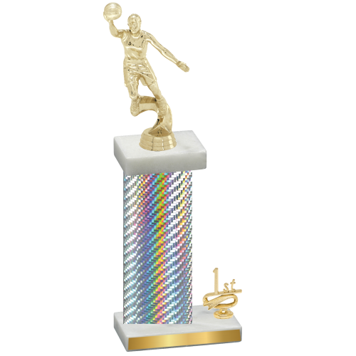 Accented Single Silver Carbon Fiber First Place Basketball Trophy