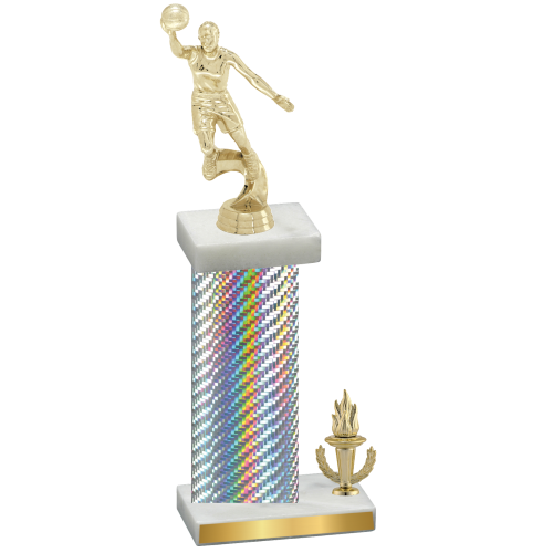Accented Single Silver Carbon Fiber Victory Basketball Trophy