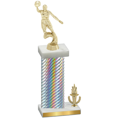 Accented Single Silver Carbon Fiber Victory Basketball Trophy
