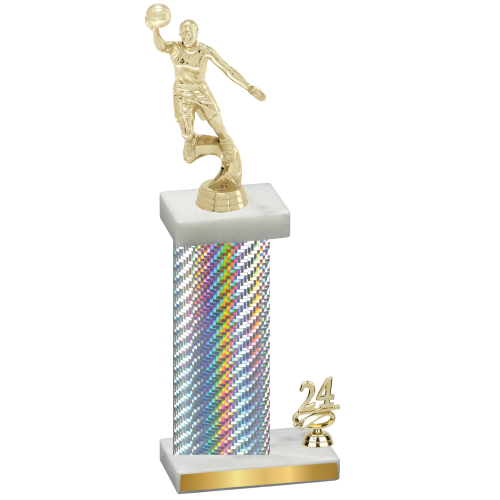 Accented Single Silver Carbon Fiber Year Basketball Trophy