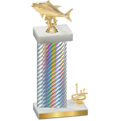 Accented Single Silver Carbon Fiber First Place Fishing Trophy