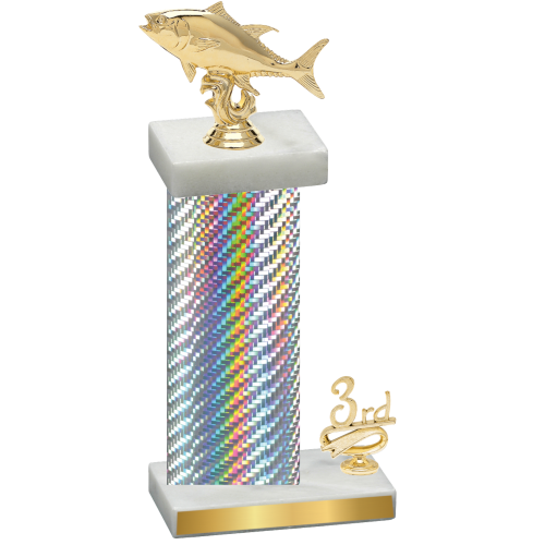 Accented Single Silver Carbon Fiber Third Place Fishing Trophy