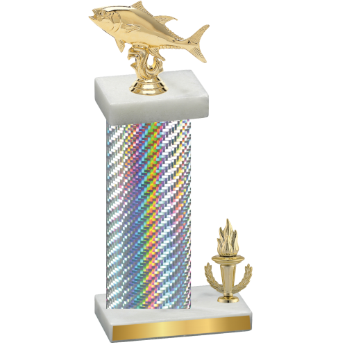 Accented Single Silver Carbon Fiber Victory Fishing Trophy