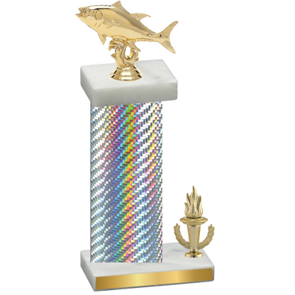 Accented Single Silver Carbon Fiber Victory Fishing Trophy