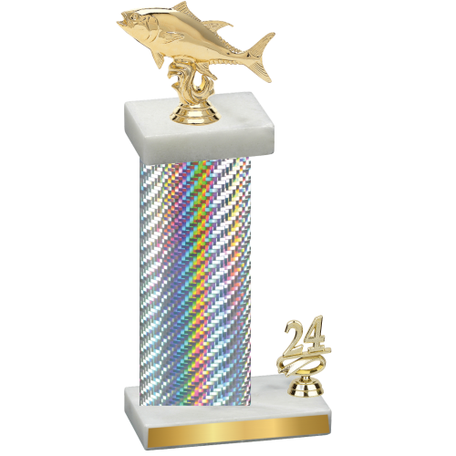 Accented Single Silver Carbon Fiber Year Fishing Trophy