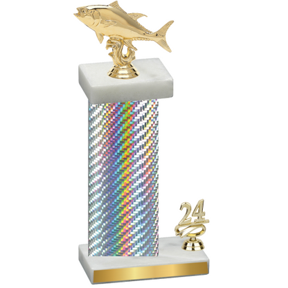 Accented Single Silver Carbon Fiber Year Fishing Trophy