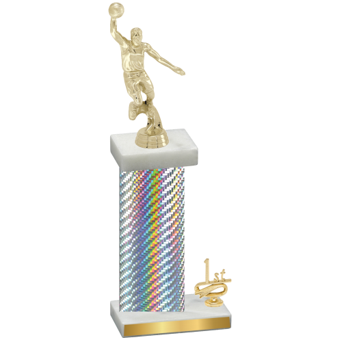 Accented Single Silver Carbon Fiber First Place Basketball Trophy