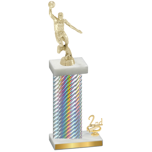 Accented Single Silver Carbon Fiber Second Place Basketball Trophy