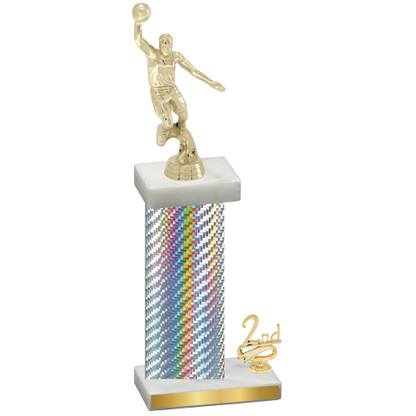 Accented Single Silver Carbon Fiber Second Place Basketball Trophy
