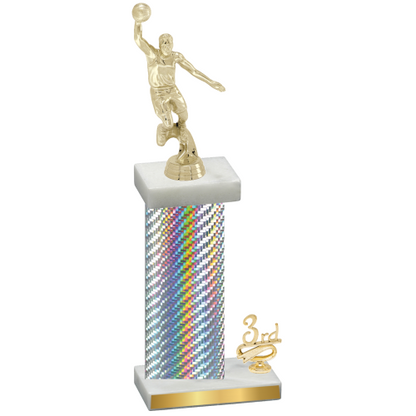 Accented Single Silver Carbon Fiber Third Place Basketball Trophy