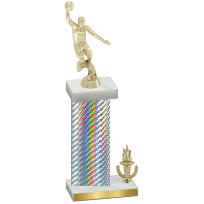 Accented Single Silver Carbon Fiber Victory Basketball Trophy