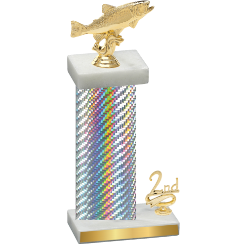 Accented Single Silver Carbon Fiber Second Place Fishing Trophy