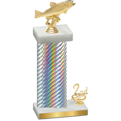Accented Single Silver Carbon Fiber Second Place Fishing Trophy