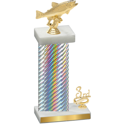 Accented Single Silver Carbon Fiber Third Place Fishing Trophy