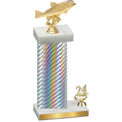 Accented Single Silver Carbon Fiber Year Fishing Trophy