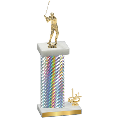 Accented Single Silver Carbon Fiber First Place Golf Trophy