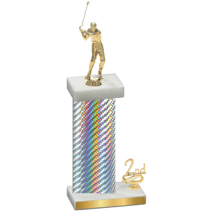 Accented Single Silver Carbon Fiber Second Place Golf Trophy