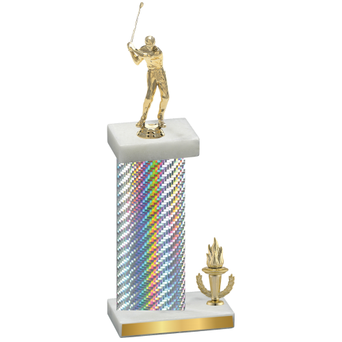 Accented Single Silver Carbon Fiber Victory Golf Trophy