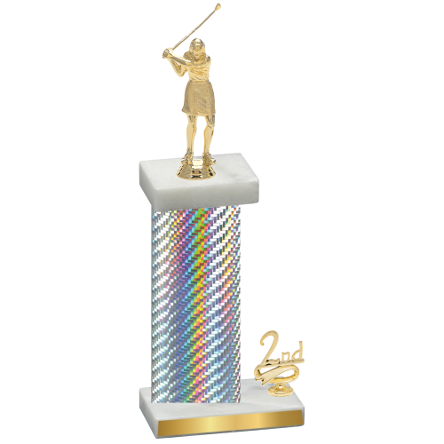 Accented Single Silver Carbon Fiber Second Place Golf Trophy