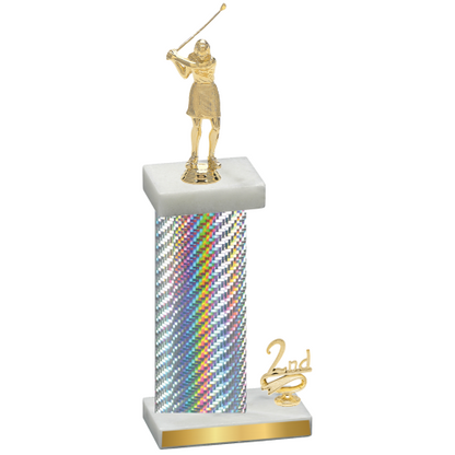 Accented Single Silver Carbon Fiber Second Place Golf Trophy