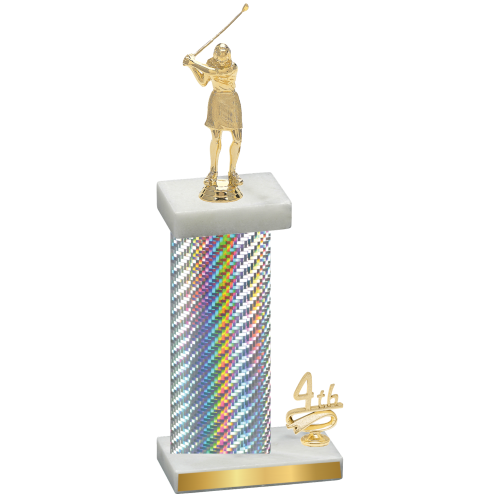 Accented Single Silver Carbon Fiber Fourth Place Golf Trophy