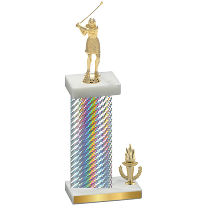 Accented Single Silver Carbon Fiber Victory Golf Trophy