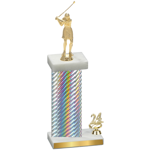 Accented Single Silver Carbon Fiber Year Golf Trophy