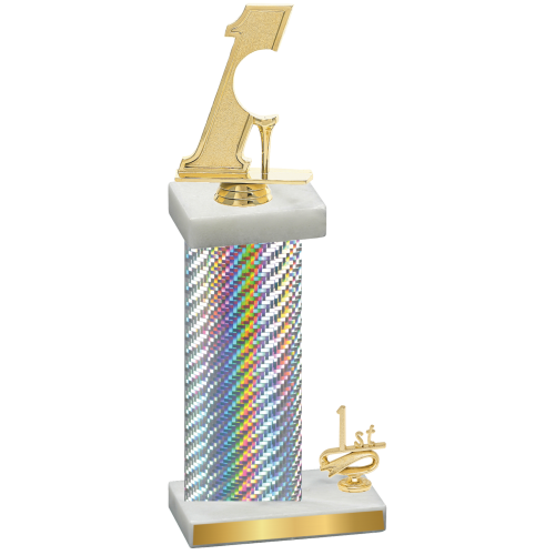 Accented Single Silver Carbon Fiber First Place Golf Trophy