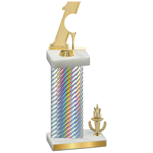Accented Single Silver Carbon Fiber Victory Golf Trophy