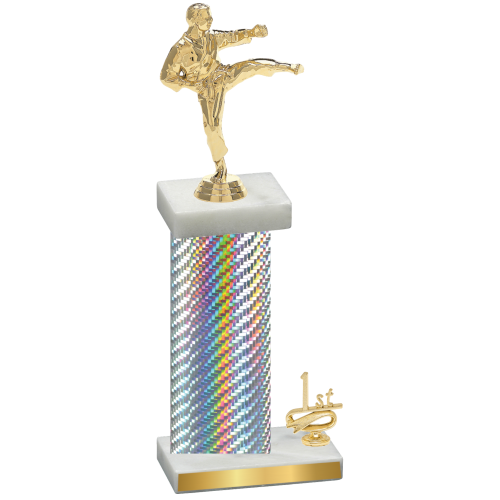 Accented Single Silver Carbon Fiber First Place Karate Trophy