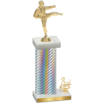 Accented Single Silver Carbon Fiber Third Place Karate Trophy