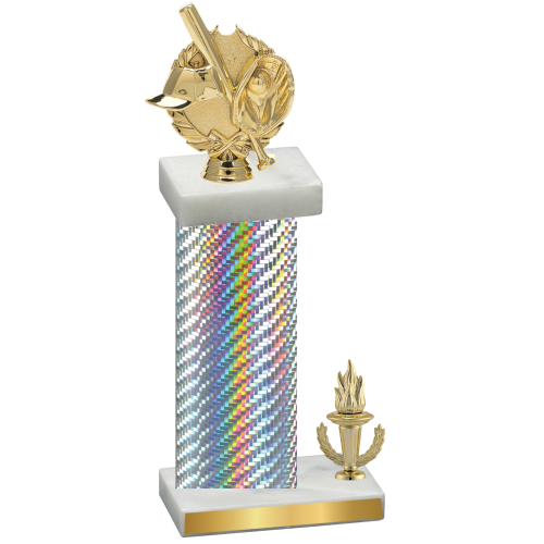 Accented Single Silver Carbon Fiber Victory Baseball Trophy