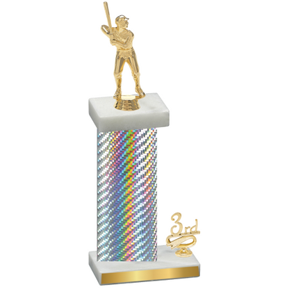 Accented Single Silver Carbon Fiber Third Place Baseball Trophy