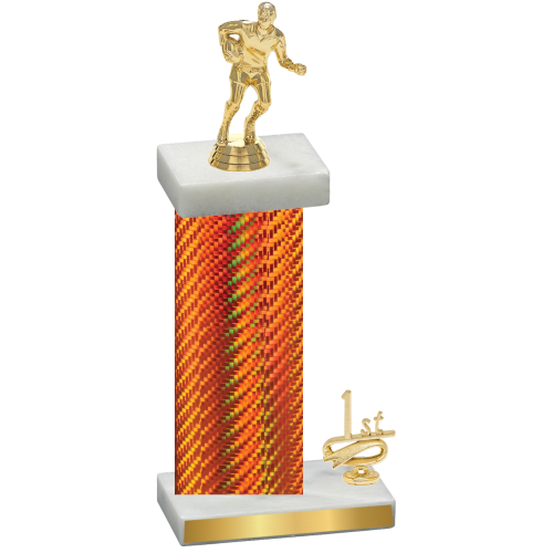 Accented Single Orange Carbon Fiber First Place Rugby Trophy