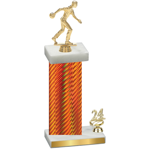 Accented Single Orange Carbon Fiber Year Bowling Trophy