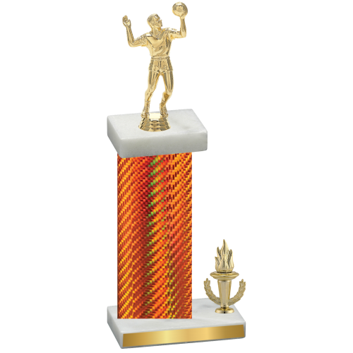 Accented Single Orange Carbon Fiber Victory Volleyball Trophy