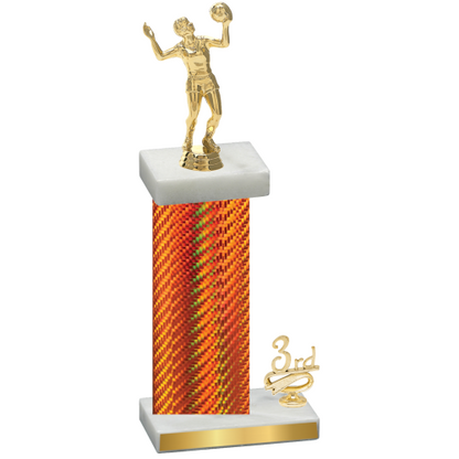 Accented Single Orange Carbon Fiber Third Place Volleyball Trophy