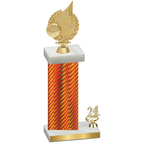 Accented Single Orange Carbon Fiber Year Volleyball Trophy