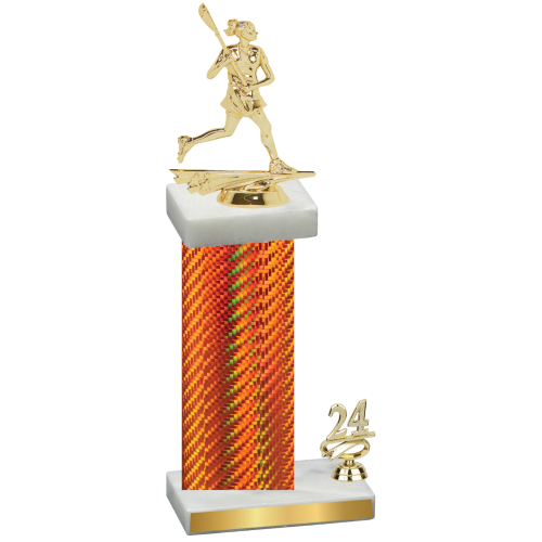 Accented Single Orange Carbon Fiber Year Lacrosse Trophy