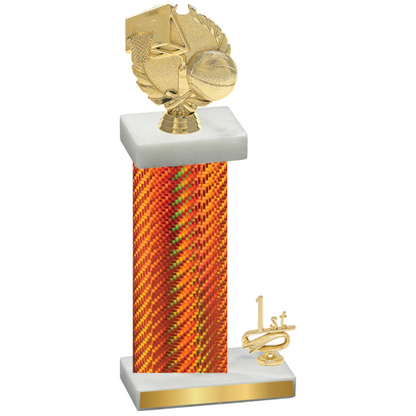 Accented Single Orange Carbon Fiber First Place Basketball Trophy