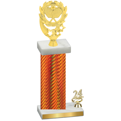 Accented Single Orange Carbon Fiber Year Pickleball Trophy